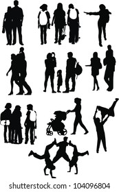 set of people silhouettes isolated on white background
