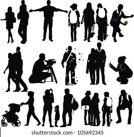 set of people silhouettes isolated on white background