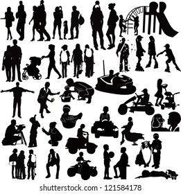 set of people silhouettes isolated on white background