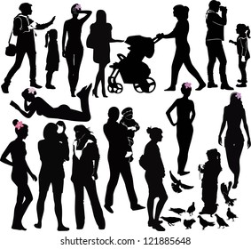 set of people silhouettes isolated on white background