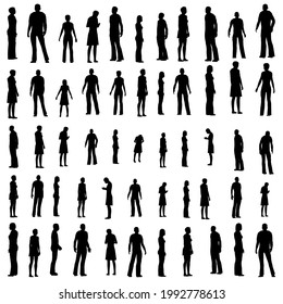 Set of people silhouettes isolated on white background. Vector illustration