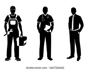 Set Of People Silhouettes From Various Professions. Vector illustration.