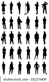 Set Of People Silhouettes From Various Professions. Vector Image