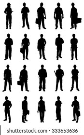 Set Of People Silhouettes From Various Professions. Vector Image