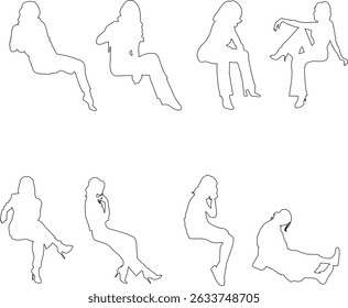 Set of people silhouettes  walking, sitting, dancing, and posing