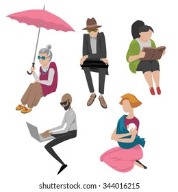 Set of people in sitting position. Hand drawn illustration. Ukraine