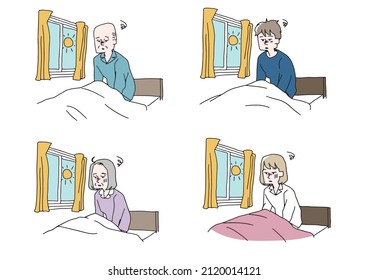 A set of people with sleep problems Comical handwritten person illustrations Simple coloring of vector line drawings