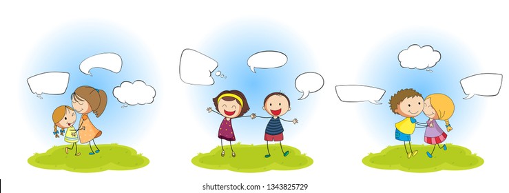 Set of people with speech balloon illustration