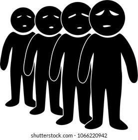 Set of people standing in line