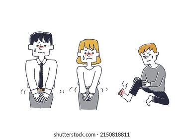 A set of people suffering from itching, a comical handwritten person vector, a warm line drawing
