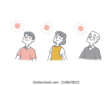 Un conjunto de personas en el sol Cómicas figuras manuscritas Vectores, dibujos de líneas y colores