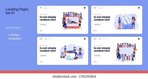 Gruppe von Leuten rund um den Bildschirm. Flachvektor Illustrationen von Männern und Frauen gewinnen Lotterie, trinken Kaffee. Kommunikation und Glückskonzept für Banner, Website-Design oder Landing-Webseite