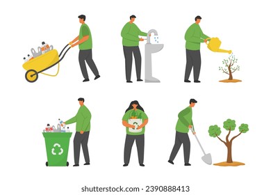 Set of People Taking Care of the Environment Vector Illustration