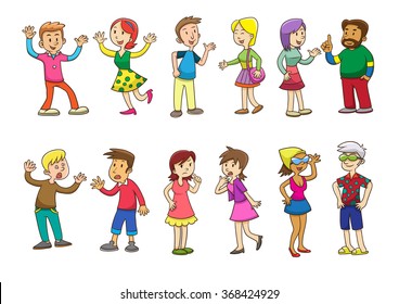 set of  people talking cartoon
