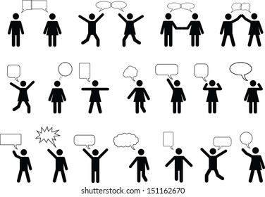 Set of people talking illustrated on white background