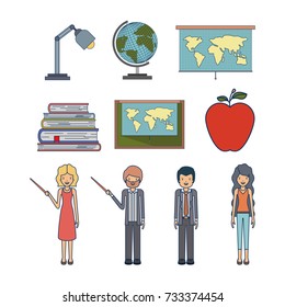set people teacher and element to teaching profession vector illustration