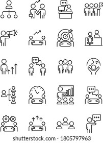 set of people thin line icons, work, meeting, team, teamwork, job