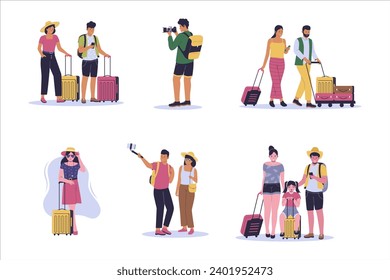 Set of people travel collection. Vector flat illustration