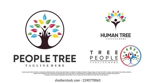 Set of people tree logo design vetcor illustration with creative concept Premium Vector