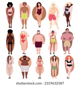 Set of people in underwear with different types of body shape on