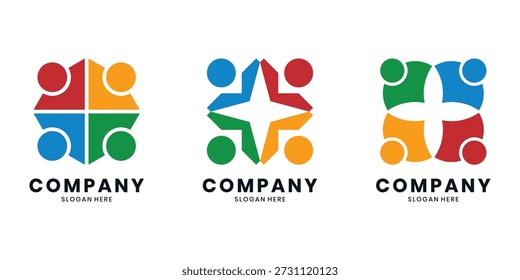 Set of people unity and teamwork logo