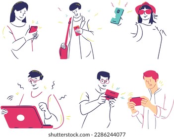 Set of people using gadgets. Vector illustration in a flat style.