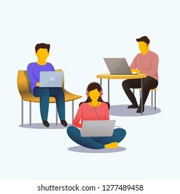 Set of people are using laptop vector illustration