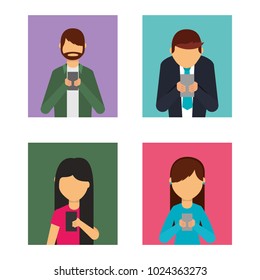 set of people using mobile phone avatars