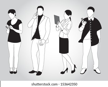set of people using smart phones and devices 