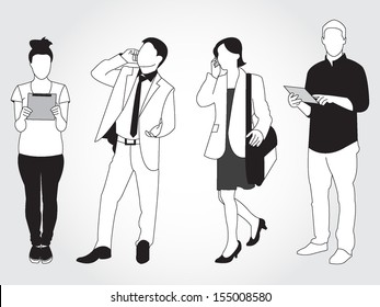 set of people using smart phones and devices 