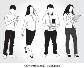 set of people using smart phones and devices 