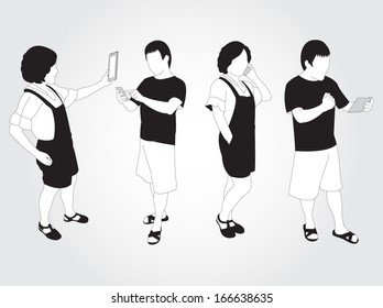 set of people using smart phones and devices