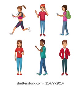 Set of people using smartphone