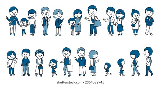 Set of people of various ages, simple colors