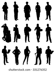 Set Of People Various Occupations Silhouettes. Vector Image