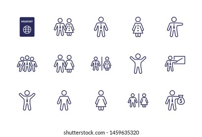 Set of people vector line icons. It contains the symbols of a man, a woman, a family, a toilet, a businessman, a teacher, and much more. Editable Stroke. 32x32 pixels.