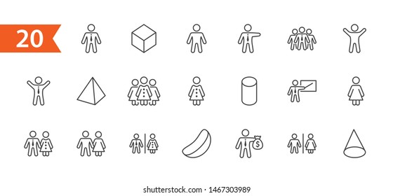 Set of people vector line icons. It contains the symbols of a man, a woman, a family, a toilet, a businessman, a teacher, and much more. Editable Stroke. 32x32 pixels.