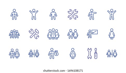 Set of People vector line icons. It contains the symbols of a man, a woman, a family, a toilet, a businessman, a teacher, and much more. Editable Stroke. 32x32 pixels.