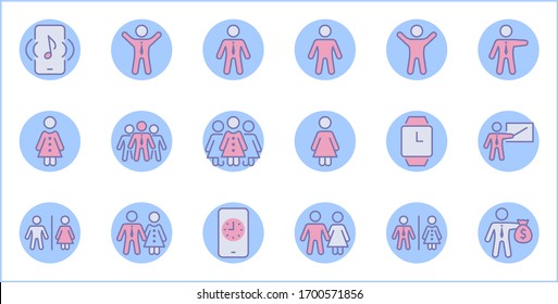 Set of people vector line icons. It contains the symbols of a man, a woman, a family, a toilet, a businessman, a teacher, and much more. Editable Stroke. 32x32 pixels.