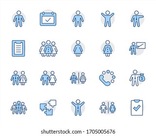 Set of people vector line icons. It contains the symbols of a man, a woman, a family, a toilet, a businessman, a teacher, and much more. Editable Stroke. 32x32 pixels.