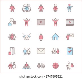 Set of people vector line icons. It contains the symbols of a man, a woman, a family, a toilet, a businessman, a teacher, and much more. Editable Stroke. 32x32 pixels.