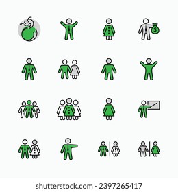Set of People vector line icons. It contains the symbols of a man, a woman, a family, a toilet, a businessman, a teacher, and much more. Editable Stroke. 32x32 pixels.