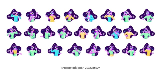 Set of people in virtual reality game simulator Vector illustration