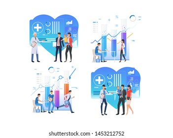 Set of people visiting hospital. Group of doctors and families talking. Health concept. Vector illustration can be used for presentation slide, new project, commercial