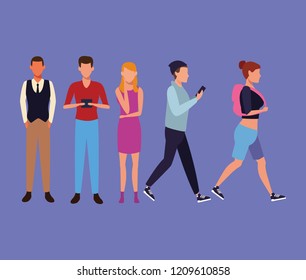 Set of people walking