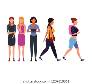 Set of people walking