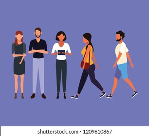 Set of people walking