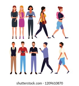 Set of people walking