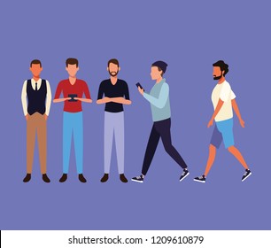 Set of people walking