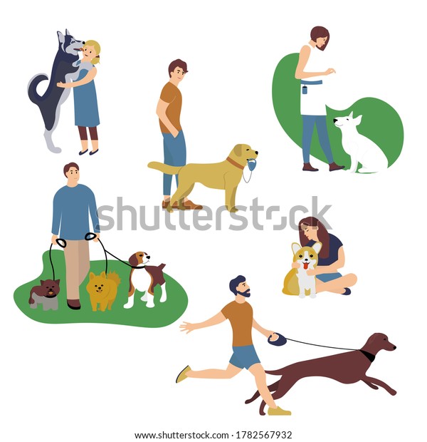 Set People Walking Dogs Different Breeds Stock Vector (Royalty Free ...